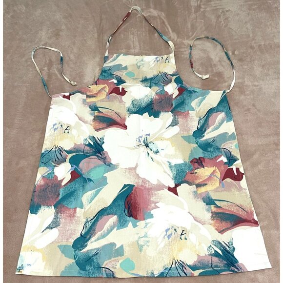 Chefs Bib Apron Cooking Baking Kitchen Abstract Flower Floral Green Adjustable - Picture 1 of 7